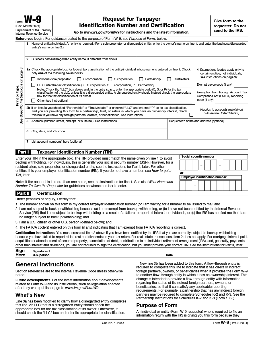 IRS W-9 Form Preview