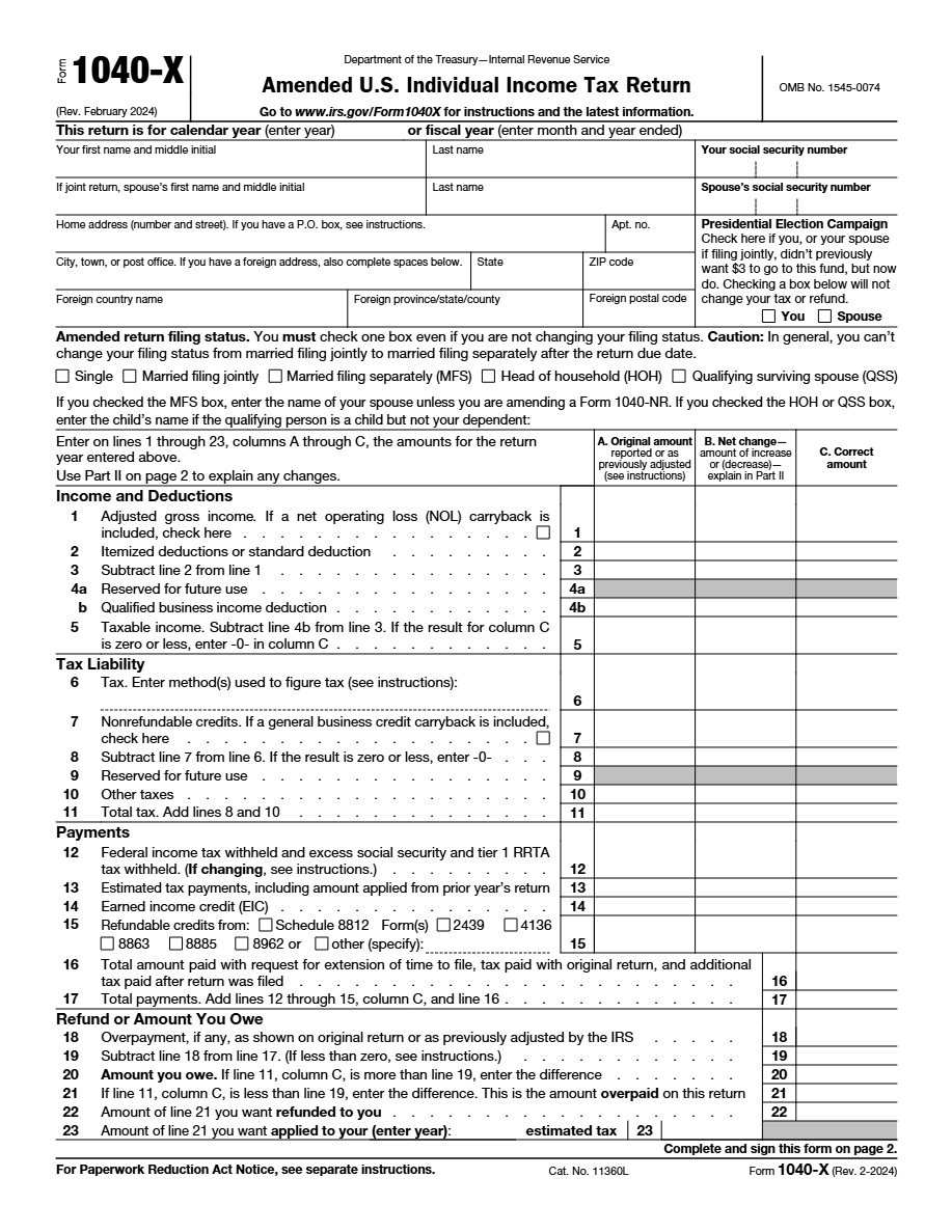 IRS 1040-X Form Preview