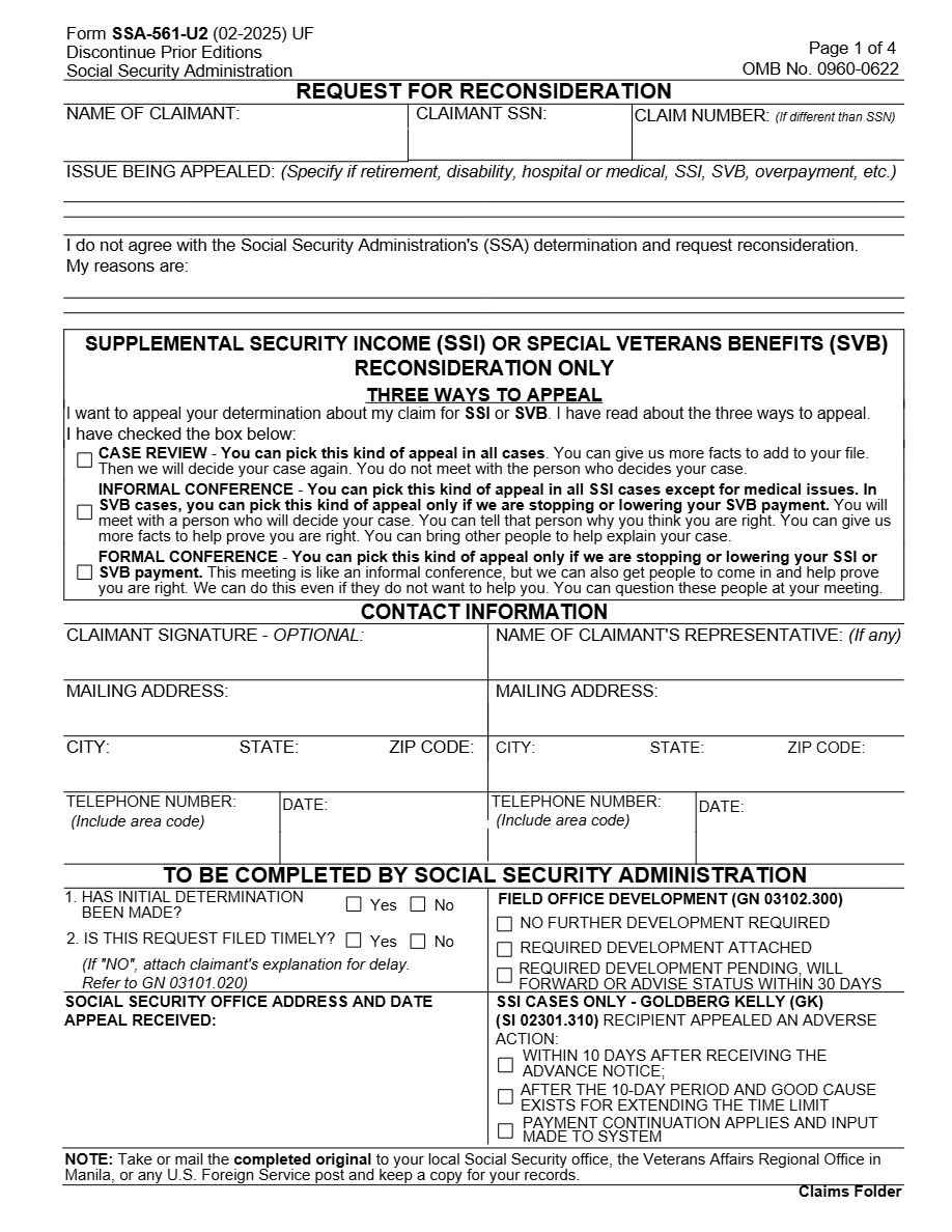 Form SSA 561 U2 Preview