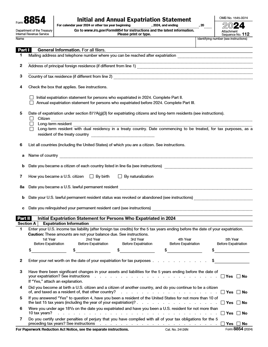 Form 8854 Preview