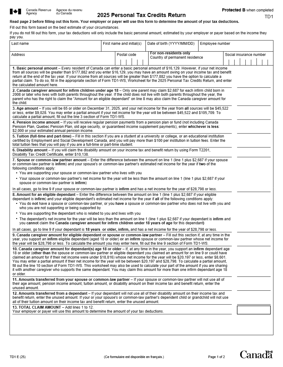 Form TD1 Preview