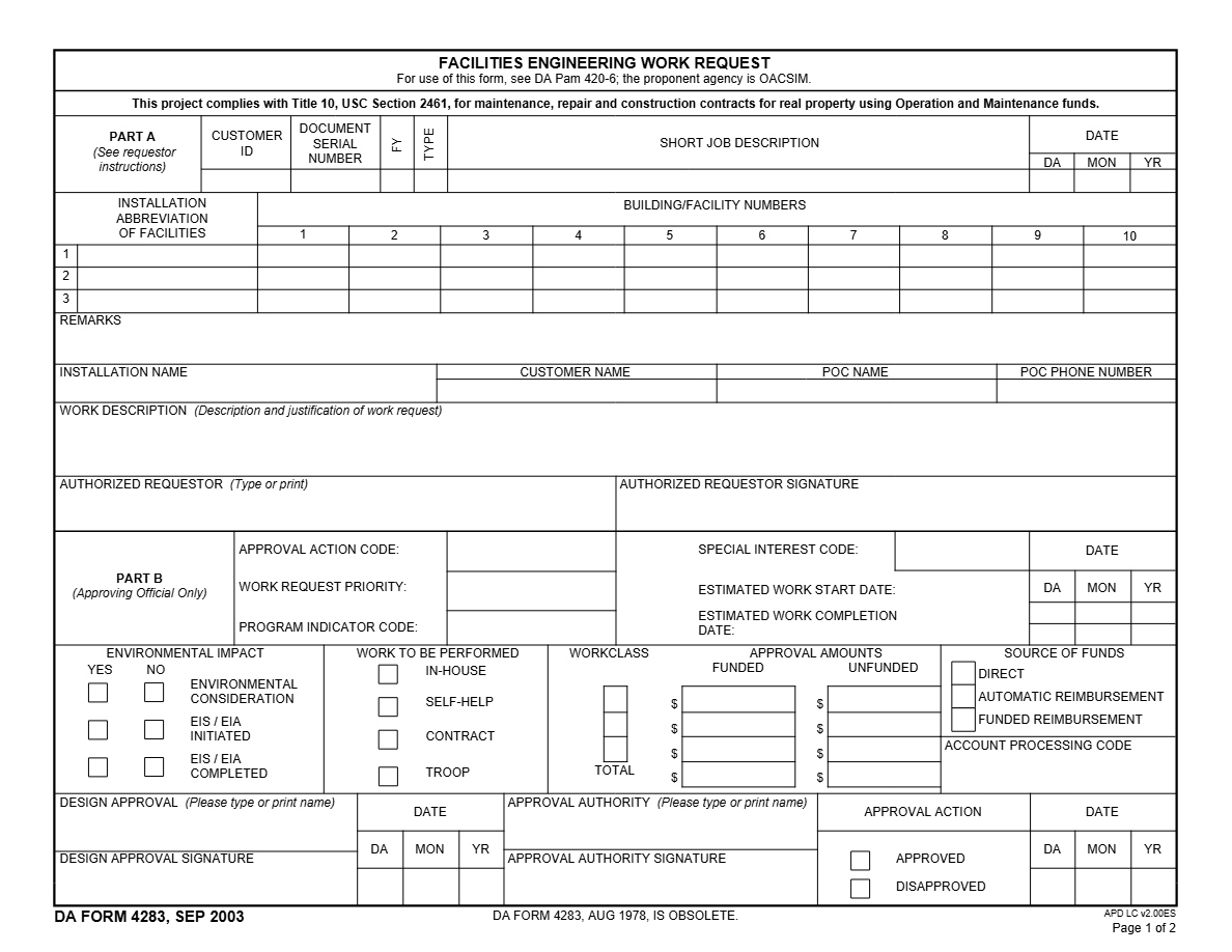 DA Form 4283 Preview